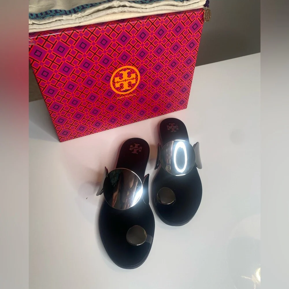 Tory Burch / Patos Multi Disk / Sandals / Gray and Black / Size 7 - Picture 2 of 12